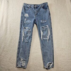 Fashion‎ Nova Jeans Women's Size 13 Heavily Distressed Stonewash Light Wash Blue